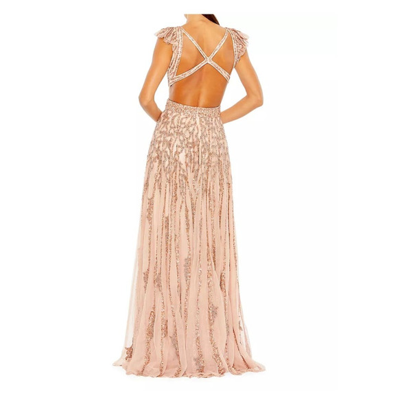 Mac Duggal 5682 14 Apricot Peach Pink Sequin Beaded Embellished Long Gown Dress - Picture 7 of 13